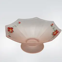 Lancaster Pink Satin Glass Octagonal Pedestal Bowl Hand Painted Flowers 8.25”