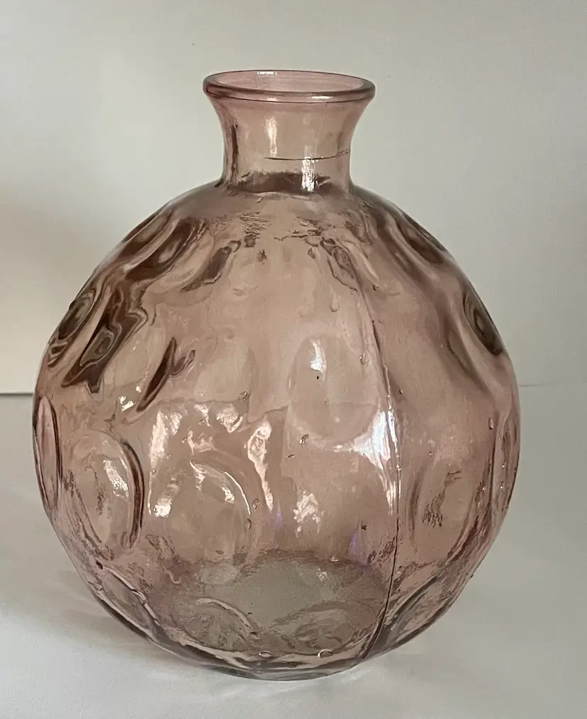 Vidrios San Miguel Cranberry RoseThumbprint Bulb Glass Vase,  Spain, 7.5"