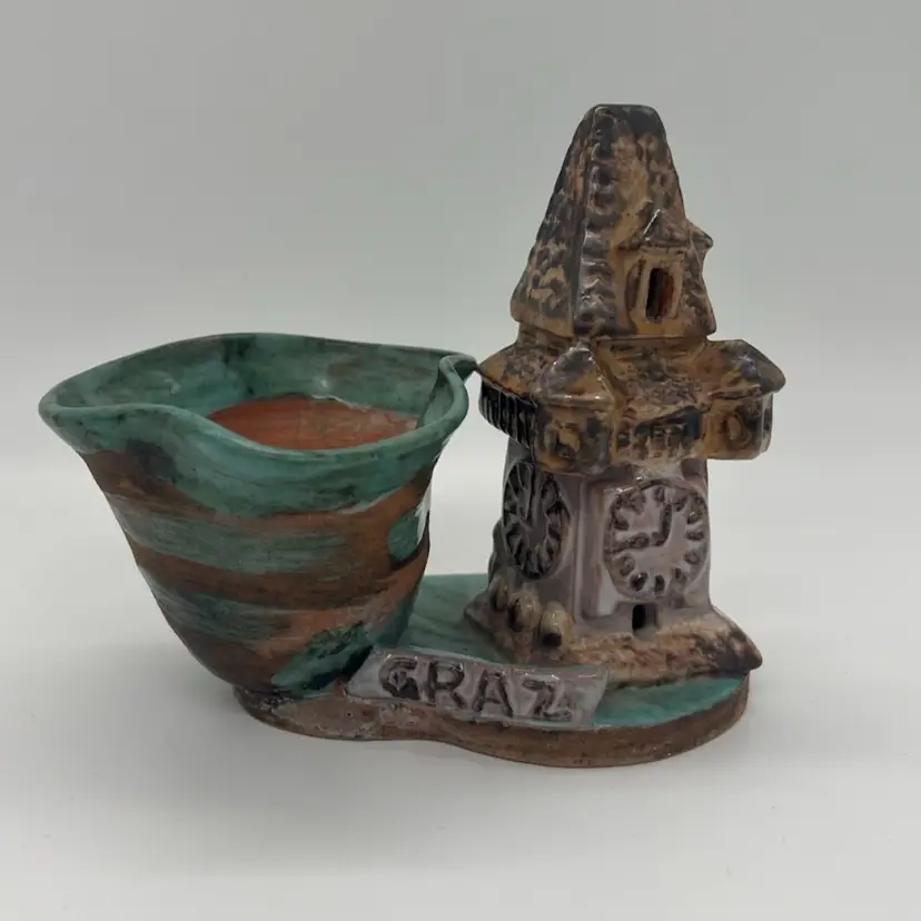 Graz Austria Pottery Clock Tower Sculpture Planter