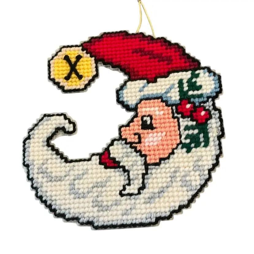 Large Handmade Needlepoint Santa Ornament