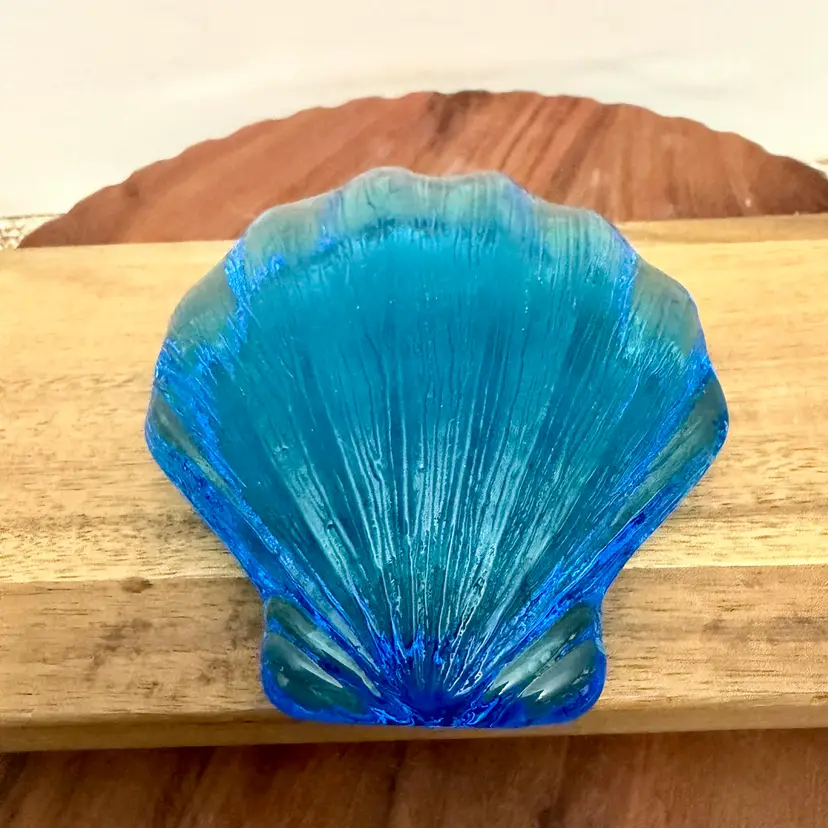 Cobalt Blue Glass Scalloped Clam Shell Paperweight