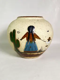 Mexican Tonala Hand Painted Southwest Pottery Mother & Children Vase