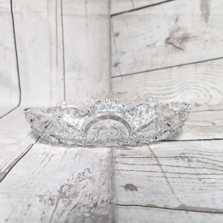 VTG ABP Antique American Brilliant Cut Glass Serving Nut Relish Dish Sawtooth