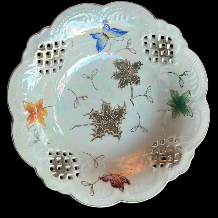 Lipper & Mann Lusterware Bowl 7.5”x 2.25” Butterflies & Leaves