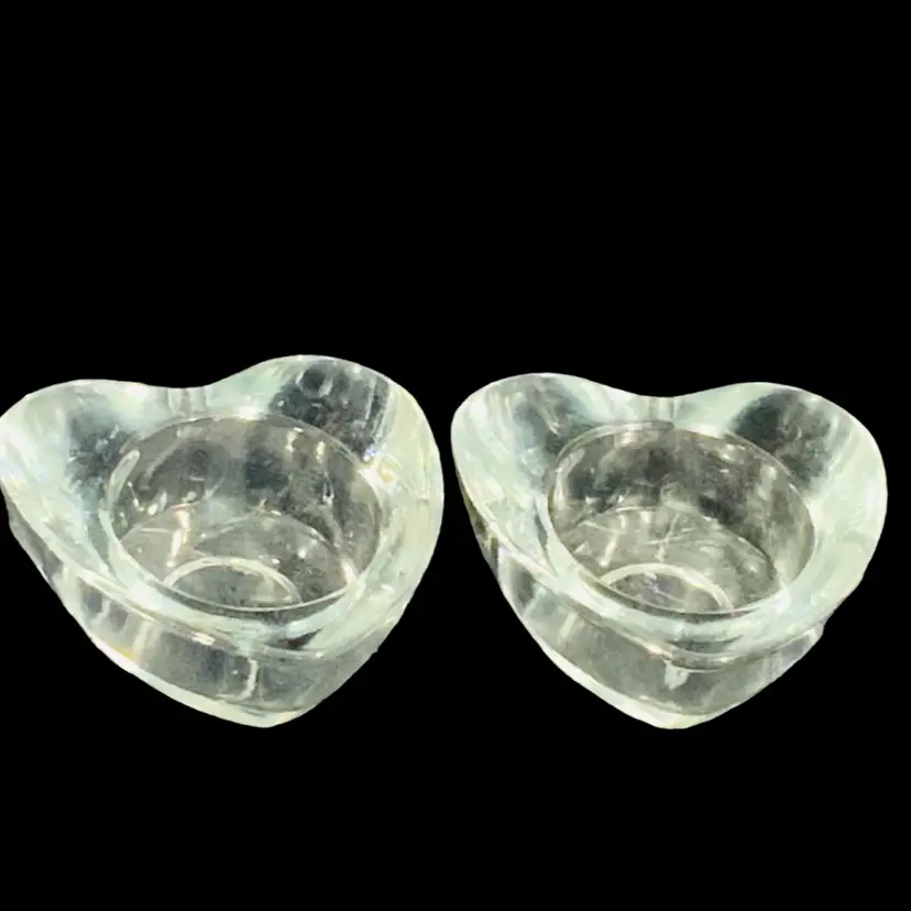 Vintage Set of 3 Vintage Glass Crystal Heart Shaped Candle Holder Votive
