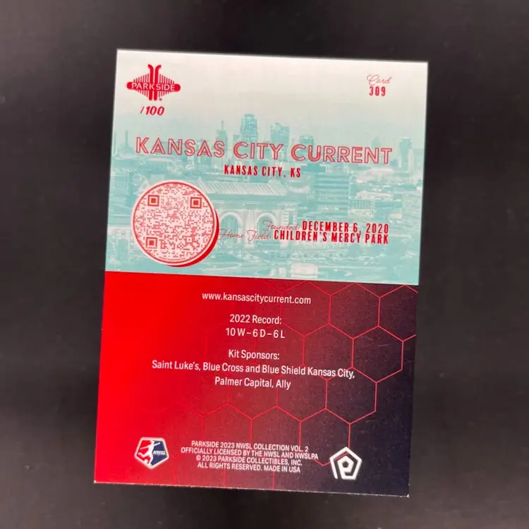 KC Current 2023 Parkside NWSL Team Crest Shimmer /100 Soccer Card