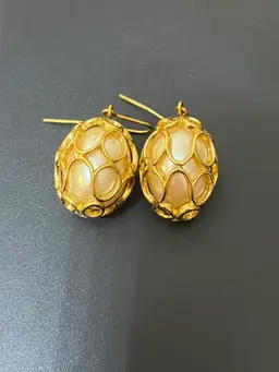 68) Vintage Goldtone Caged Faux Pearl Earrings