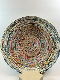 Handmade Coiled Recycled Magazine Paper Bowl 13.5” 4.75”