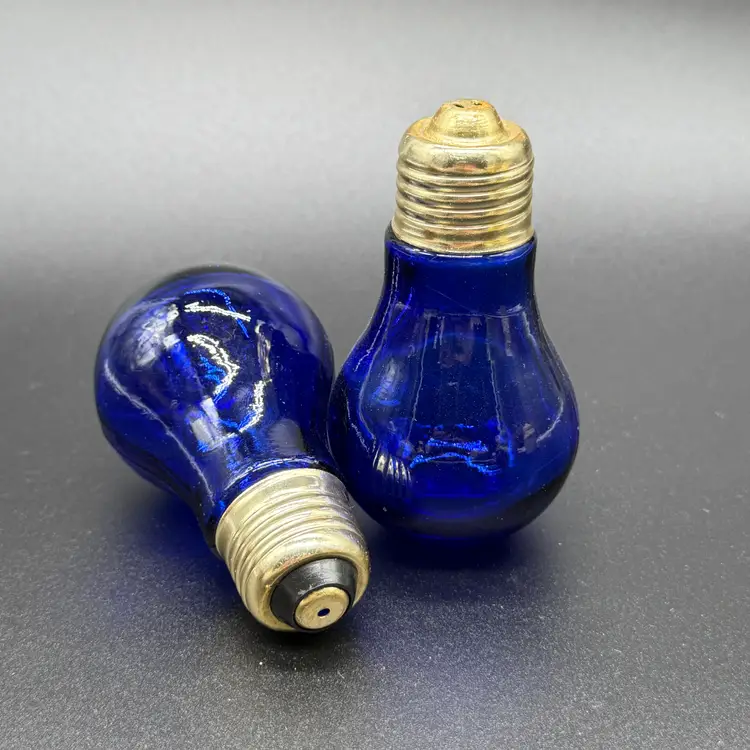 Vintage Cobalt Blue Glass Lightbulbs Salt and Pepper Shakers