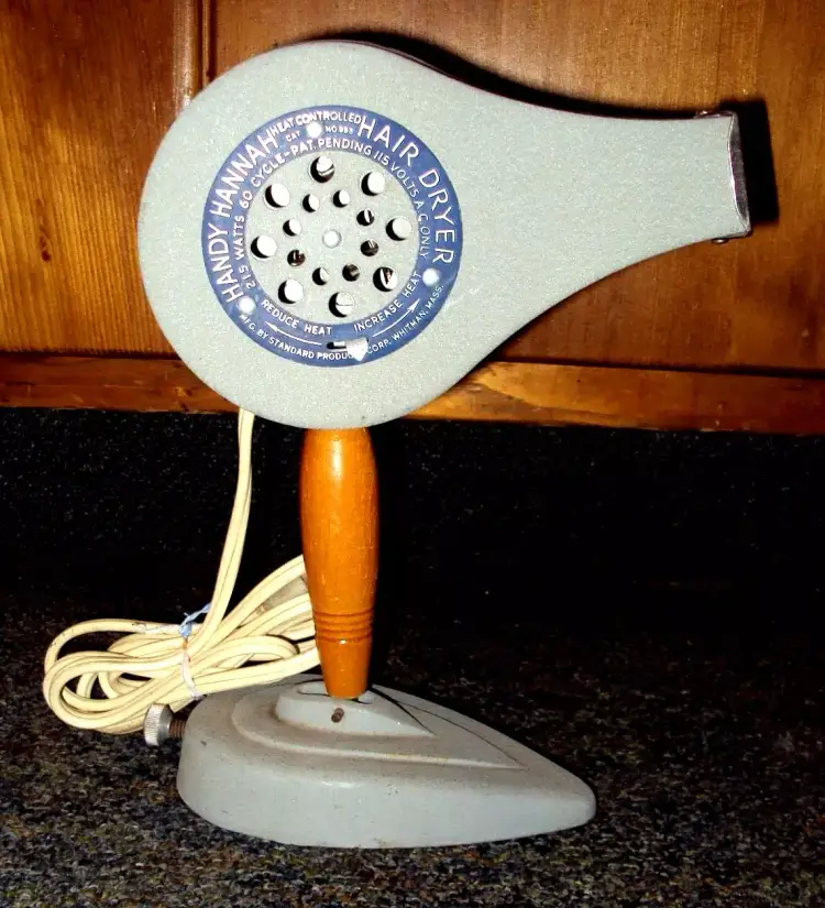 Vintage HAIR DRYER HANDY HANNA 995 Hot Cold W/ Stand Blow Dryer Works Gray Blue Salon Display