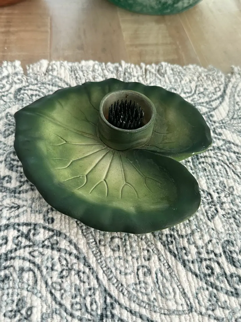 Dept 56 Ikebana Flower Frog Green Bisque Easter Lily Pad Spring Garden Flower