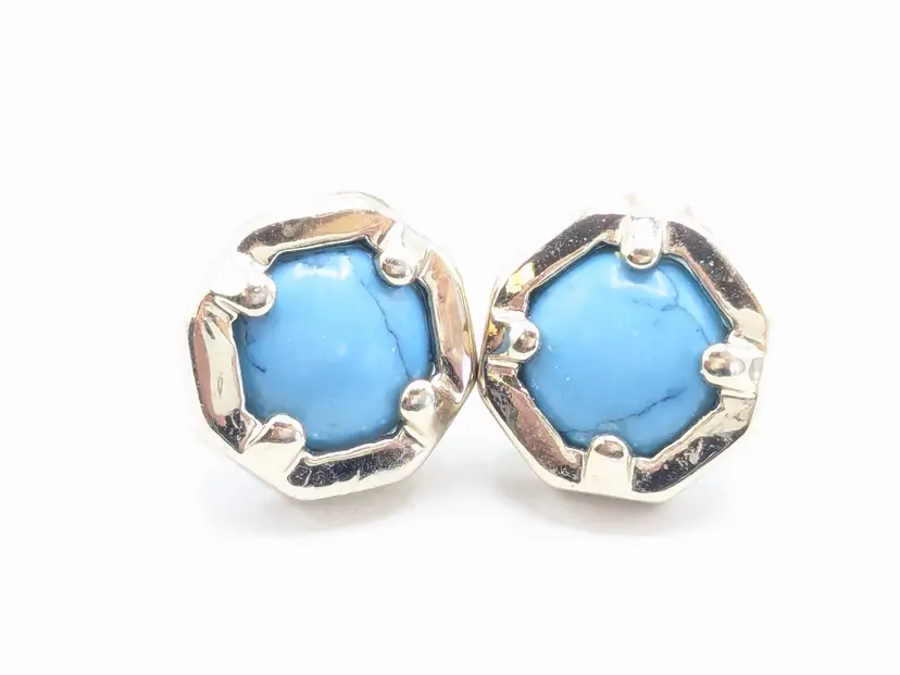 Silver Tone Faux Turquoise Pierced Earrings