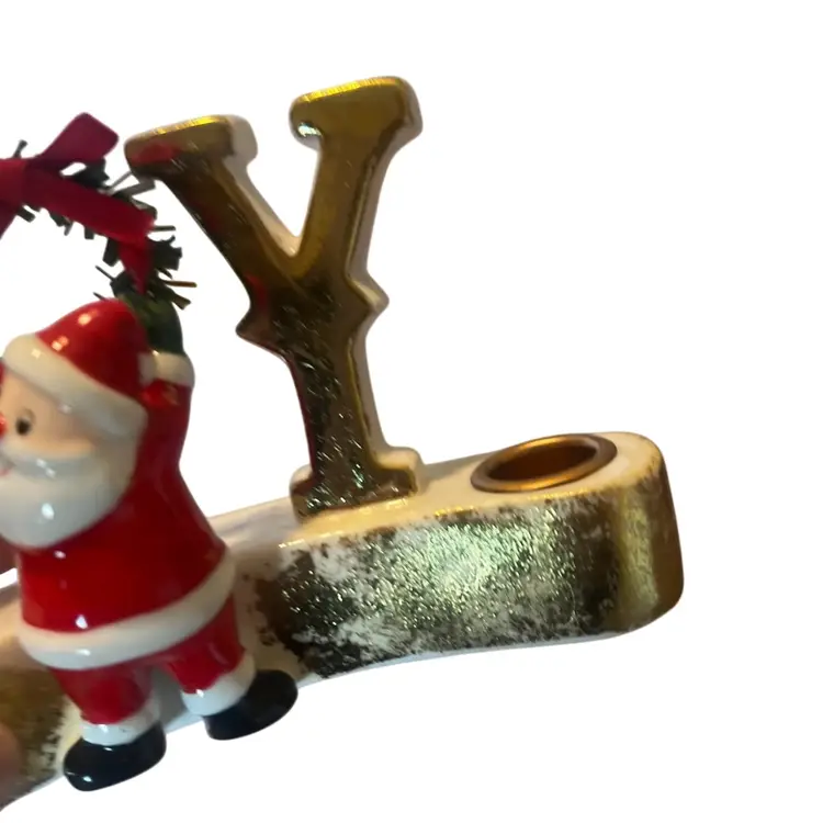 007 Vintage 90s Joy Santa Ceramic Vermont Country Brand Repo Of Holt Howard Joy Taper Candle Holder