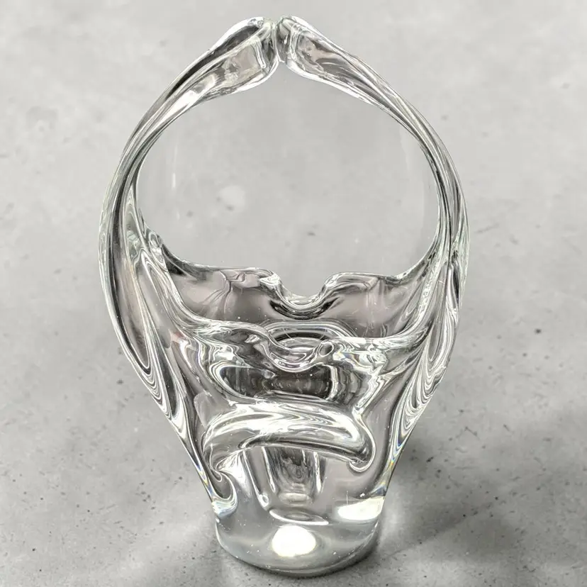 Toscany Hand Blown Art Glass Basket 7.5" H Murano Style Split Handle Heavy China