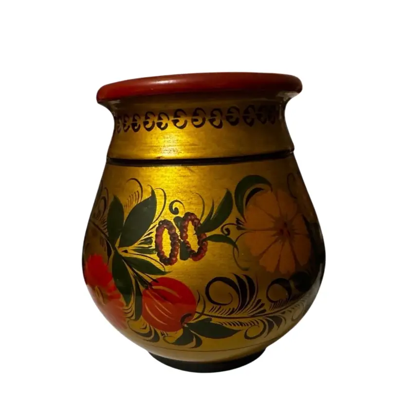 Vintage Russian wooden canister or vase