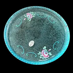 Fenton Class Blue Round Dresser Tray With Hand Painted Flowers Signed 6”