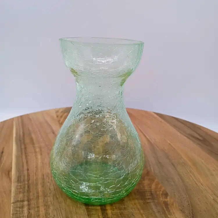 Vintage Pale Light Green Crackle Glass Vase . Hyacynth Style
