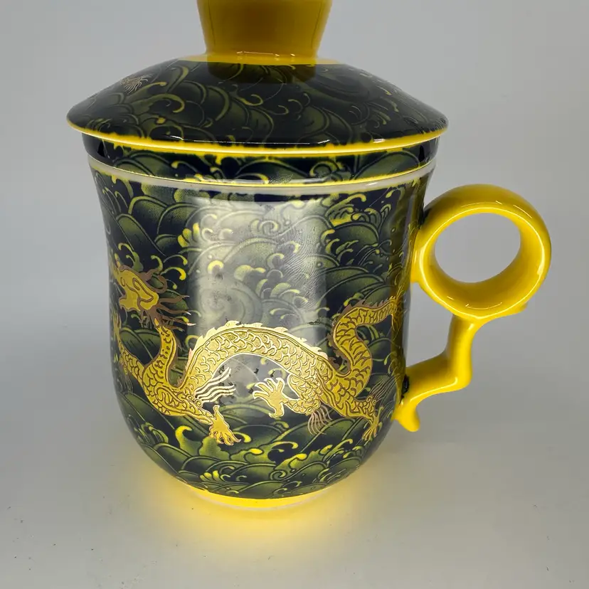 Ancient Classic Chinese Dragon Yellow Ceramic Infuser Tea Set Mug