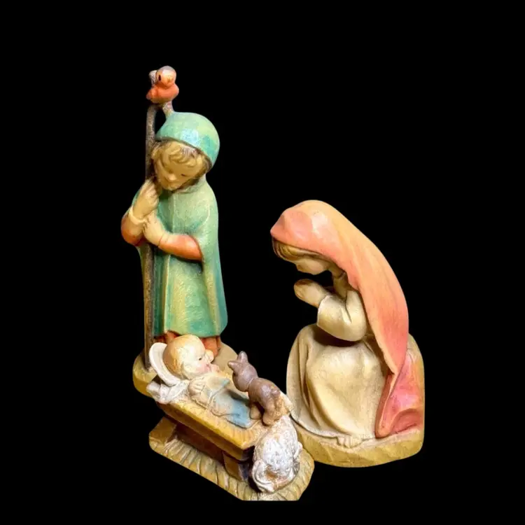 3 Piece Nativity Scene Anri Ferrandiz Holy Family Jesus, Mary & Joesph Set Carved Wood Hand Painted Signed