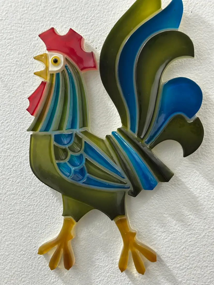 Vintage MCM Cottagecore Wondermold Lucite Rooster Large Wall Art UV Glow