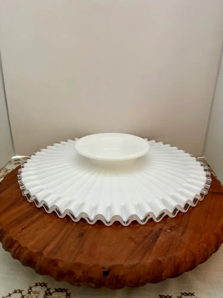 Fenton Milk Glass Silver Crest Footed Cake Stand