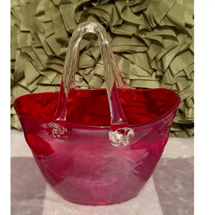 Murano Style Ruby Red Design Society Glass Purse Vase Centerpiece Or Decoration