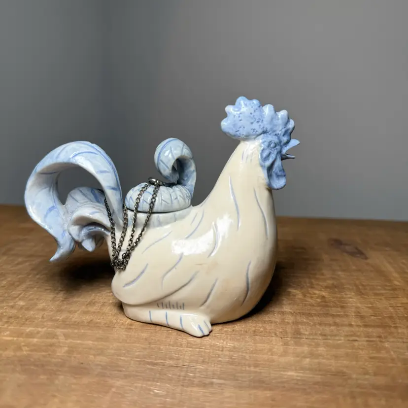 Nini Rooster Mini Teapot with Chain Hand Painted