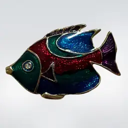 Colorful Vintage Enamel Fish Brooch Pin Gold Tone