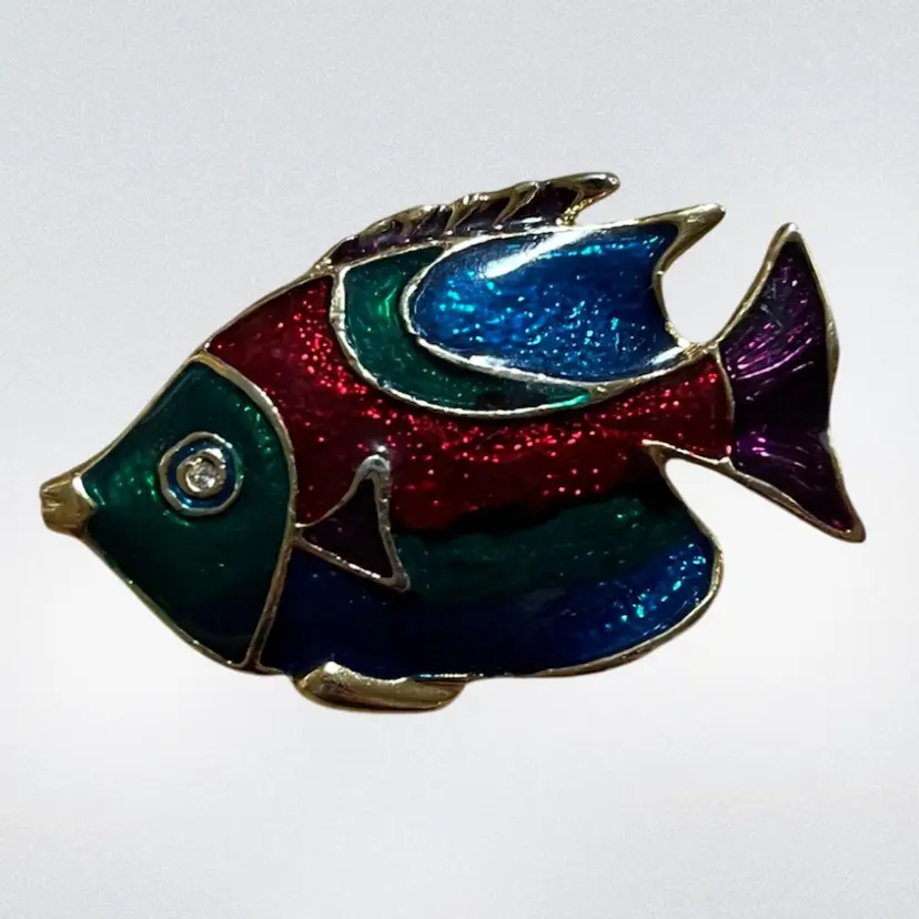 Colorful Vintage Enamel Fish Brooch Pin Gold Tone