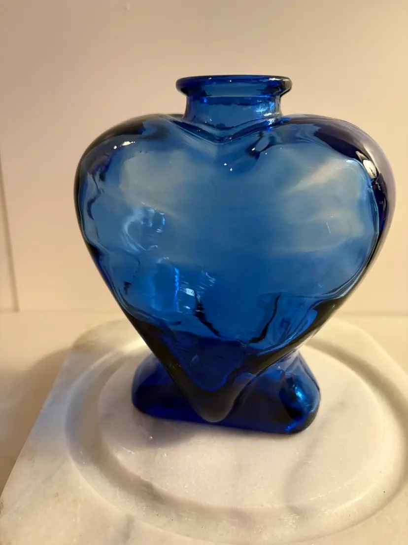 Vintage Spanish Cobalt Blue Glass Heart Shaped Decanter Vase
