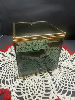 vintage beveled glass and brass jewelry trinket box