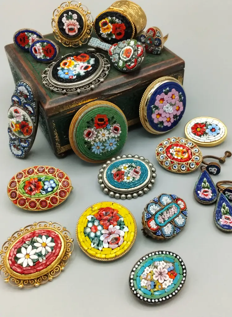 Jewelry, Art Glass Micro Mosaic From Italy