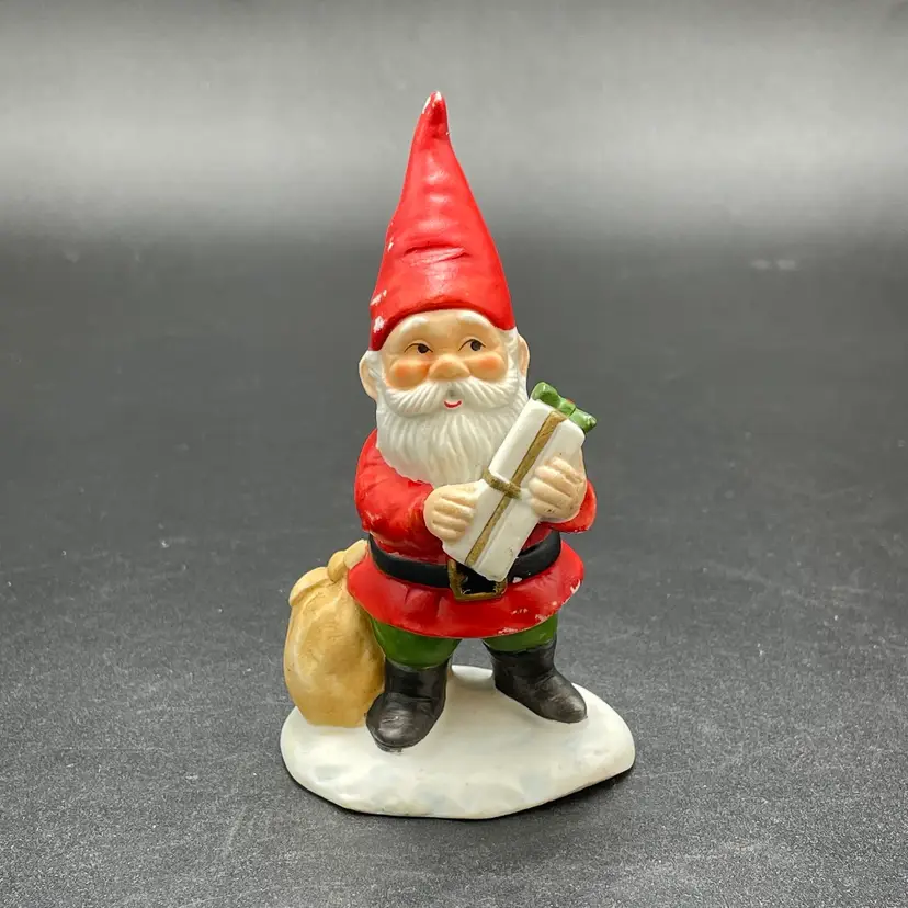 Gnome Elf Santa Christmas Figurine Vintage Kitsch Kitschy Ceramic Holiday Decor