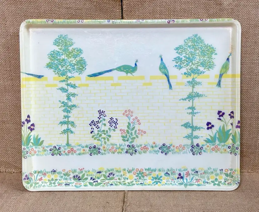 Vintage Creation Alpac France Pheasants On Flower Garden Wall Fiberglass Tray