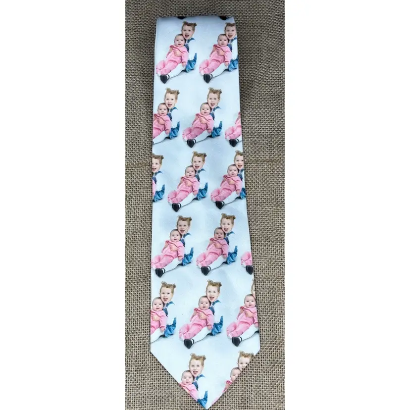 Vintage Children Motif Photo Necktie Tie Pop Art Tacky Funny Hipster Weird Twee
