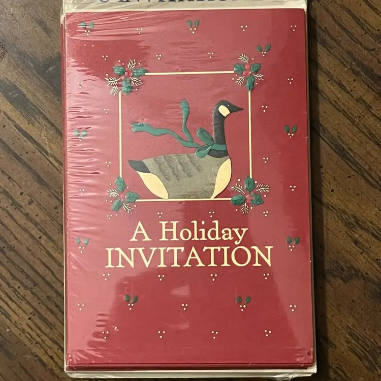 Hallmark Holiday Christmas Goose W Holly Invitation & Cards Envelopes Set Of 8