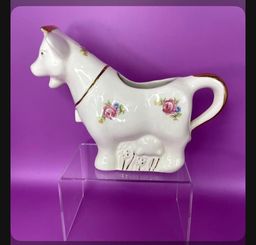 Vintage Cow Creamer With Floral Transfers and Gold Trim