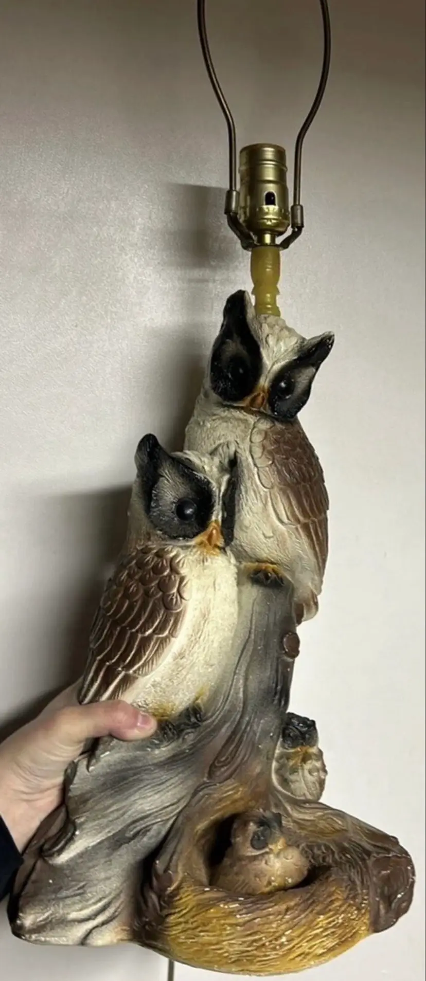 Vintage Chalkware Owl Lamp