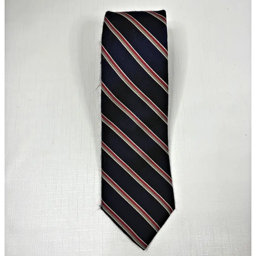 Tom Karle Wool Blend Necktie Red Blue Stripe Business Formal Made Canada Vintage