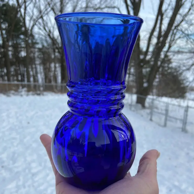 Cobalt Blue Swirl Vase By Indiana Glass. Great Optics. 6.5”h.