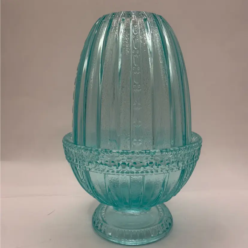 Fenton Aquamarine Faberge Pattern Glass Fairy Lamp 5”