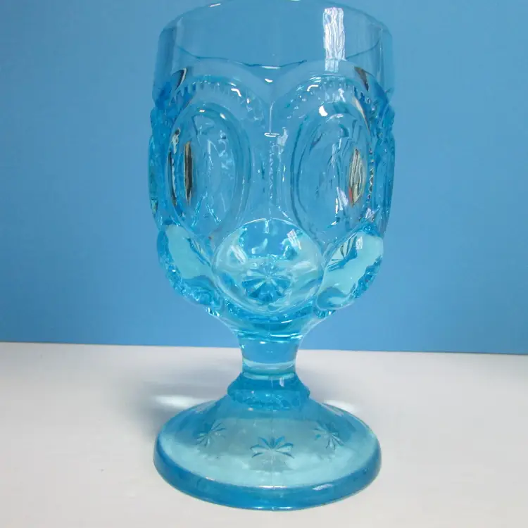 vintage blue LE Smith Moon and Stars glass goblet