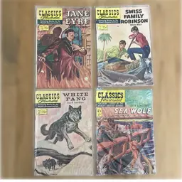 Set Of 4 Classics Illustrated Comic Books White Fang, Swiss Family Robinson More + 1960’s