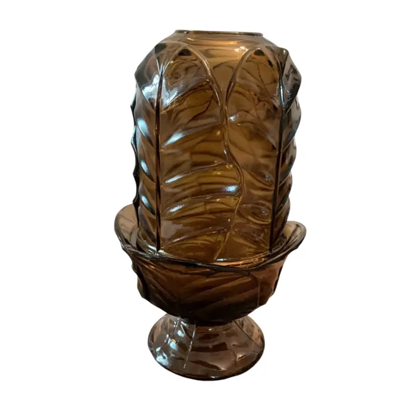 2-piece Vintage Viking Glass Cabbage Leaf Pattern Nutmeg Fairy Lamp 7” x 4”