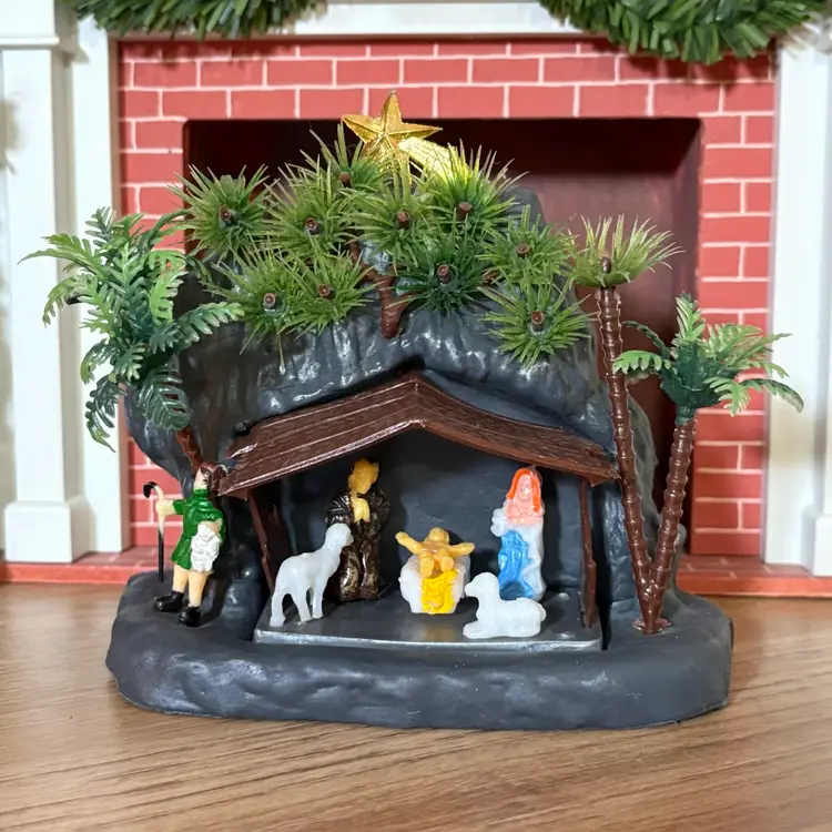 Vintage Christmas Plastic Blowmold Nativity Creche Scene