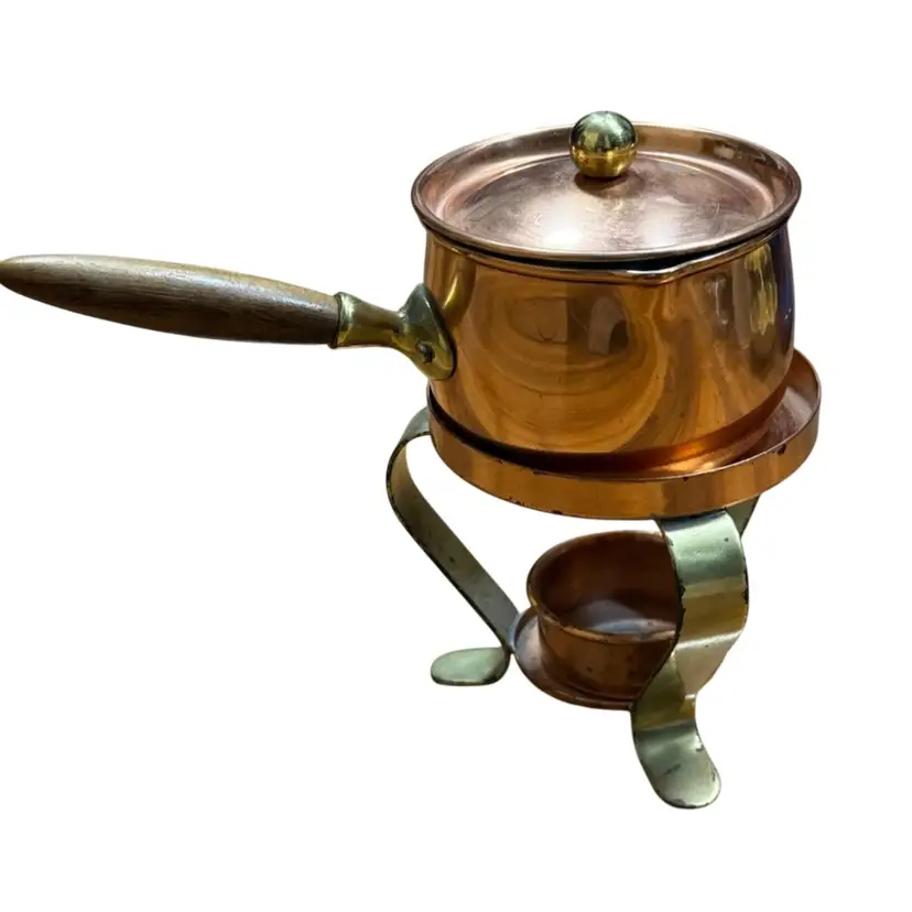vintage Tagus copper and brass mini fondue set