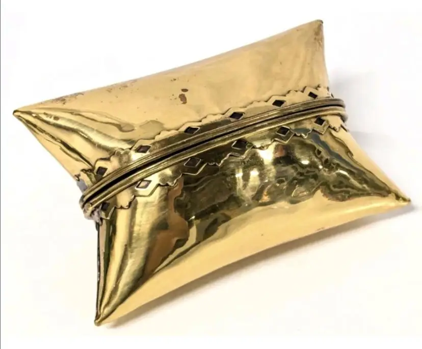 Interesting Vintage Brass Pillow-Style Trinket Box / Clutch