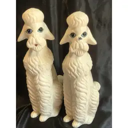 Vintage Pair Artmark Japan 10.5" White Ceramic Poodle Figures MCM Mid Century Modern