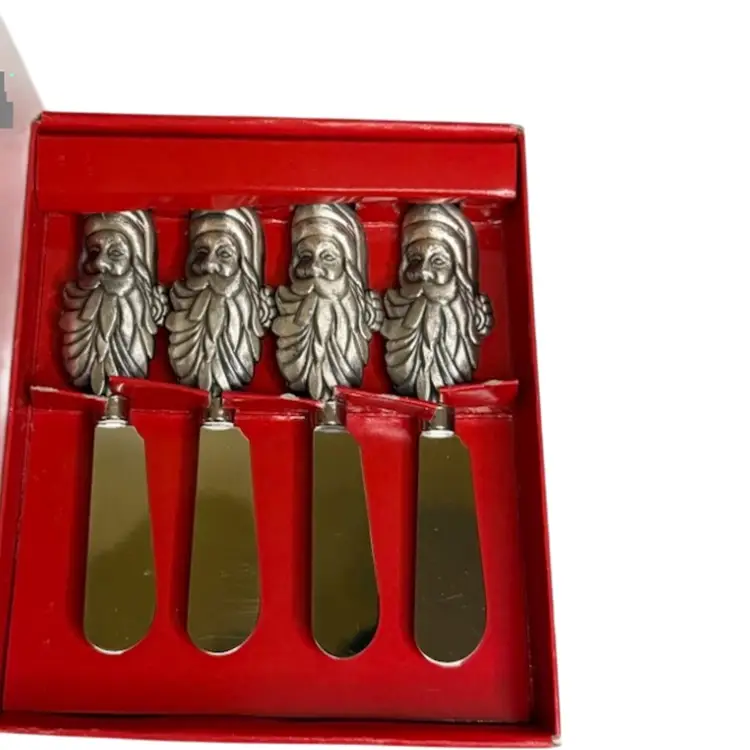 Vintage Santa Butter Cheese Stainless Steel Knife Set of 4 With Box 1995 Christmas 
5” L