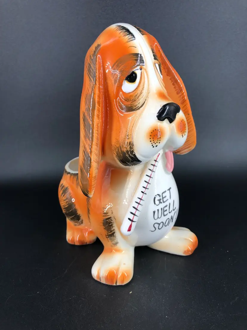 Vintage 1966 Get Well Soon Hound Dog Flower Pot Planter Rubens #402